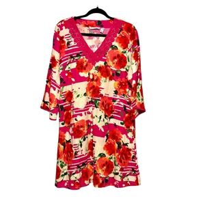 Isaac Mizrahi Whimsical Floral Linen Dress Women Size Medium Cottagecore Boho